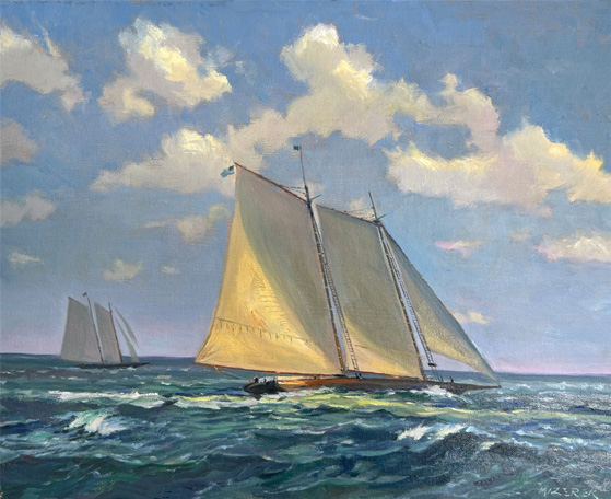 Schooners Off Shore 11×14 – Leonard Mizerek – Marine Artist