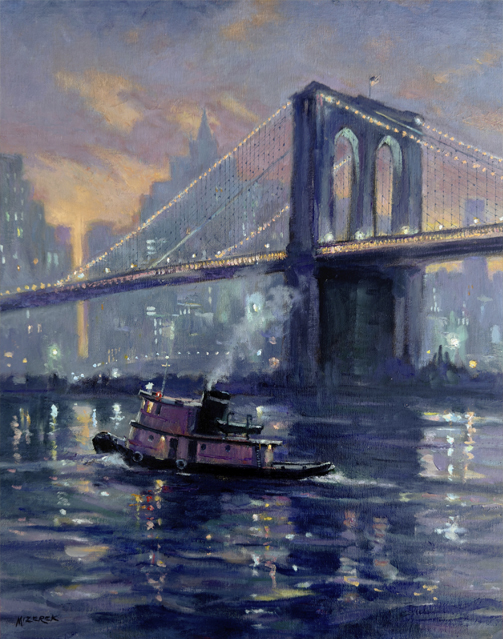 Night Lights On Brooklyn Bridge 20x16