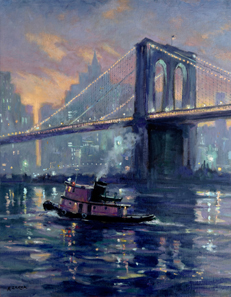 Night Lights On Brooklyn Bridge 20x16