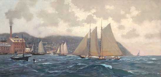 Working Harbor Under Sail Oil 12x24